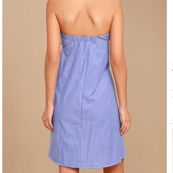 NWOT Lulu's Suit and Tied Blue and White Striped Strapless Shirt Dress small - Picture 3 of 8